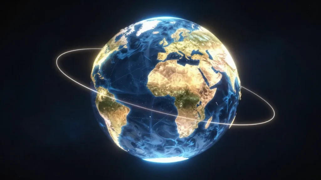 Abstract digital art showing a glowing globe with multiple regulatory compliance rings orbiting it representing different international jurisdictions