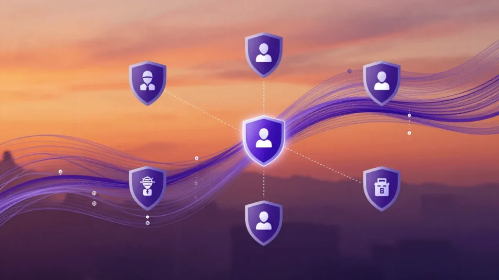 Abstract digital advertising ecosystem with AI targeting nodes and consumer privacy shields