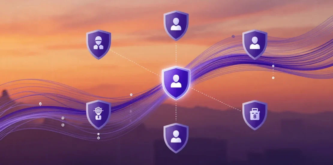 Abstract digital advertising ecosystem with AI targeting nodes and consumer privacy shields